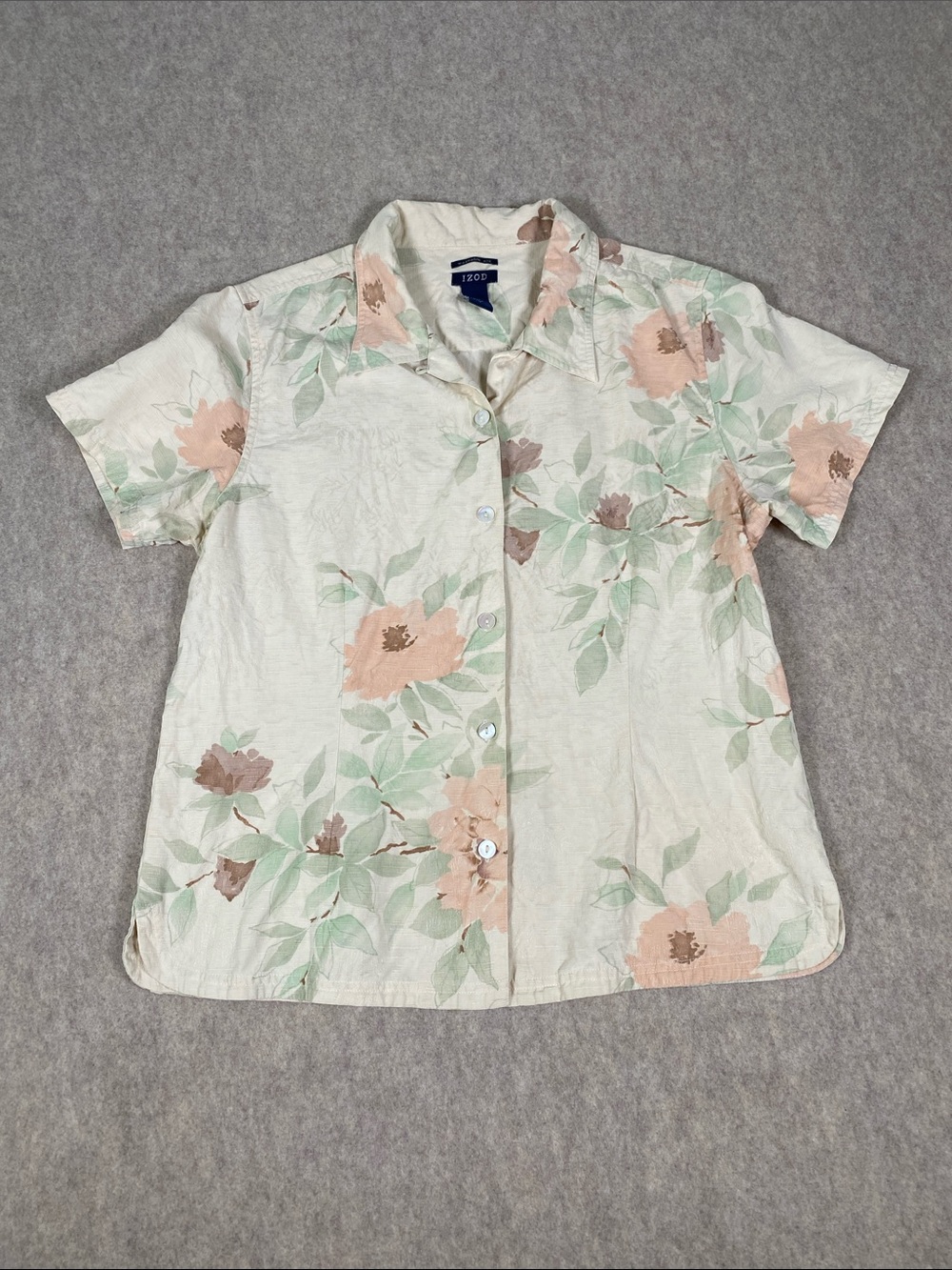 IZOD Washable Silk Floral Button Down Shirt Size 12 Cottagecore Vintage